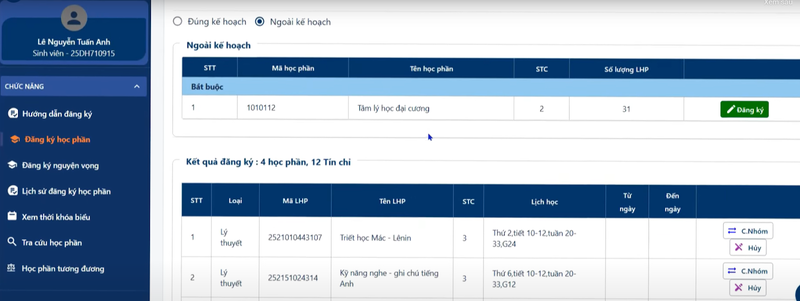 Sinh viên HUFLIT có thể hủy hoặc chuyển nhóm học phần
