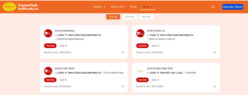 Trung tâm HUFLIT hỗ trợ sinh viên tìm việc