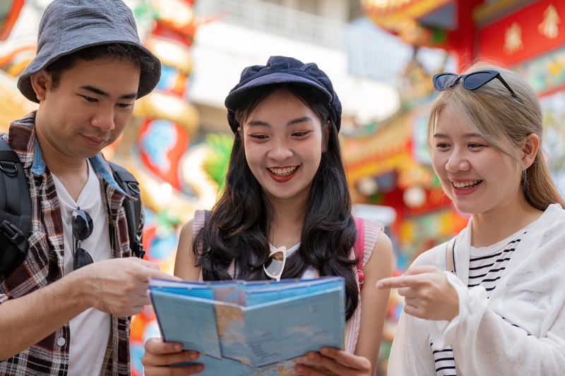 Travel adventures with friends in a colorful market engaging experience vibrant environment joyful exploration