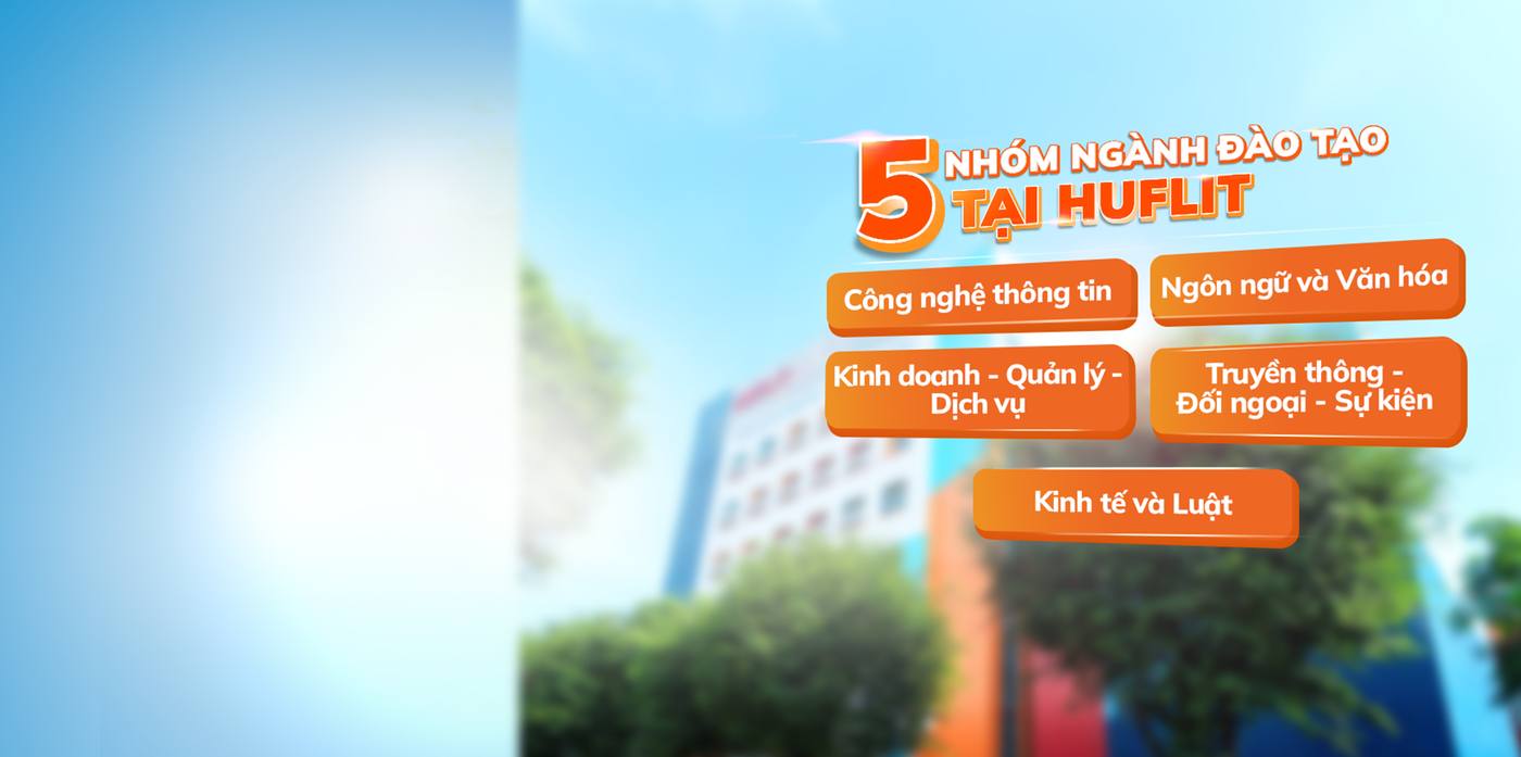 Băng-rôn 5 nhóm ngành đào tạo tại khuôn viên HUFLIT